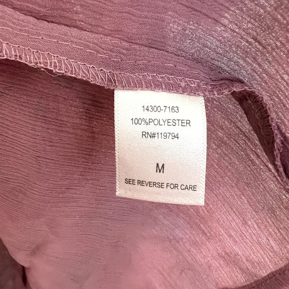 UNITY WORLD WEAR Women's M Babydoll Pink Mix Media Print Tunic Blouse Y2k Sheer - Picture 5 of 5